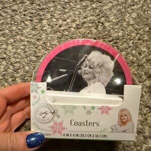 Dolly Parton Pink and White Coasters